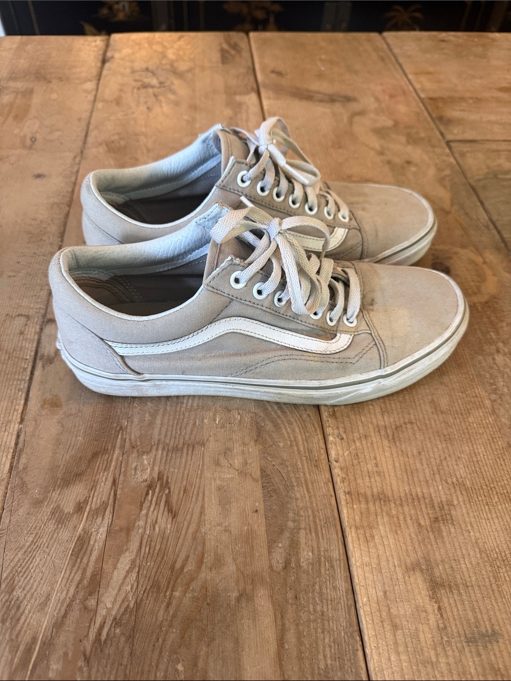 Vans Women's Low-Top Skate Sneakers - Light Beige with White Stripe